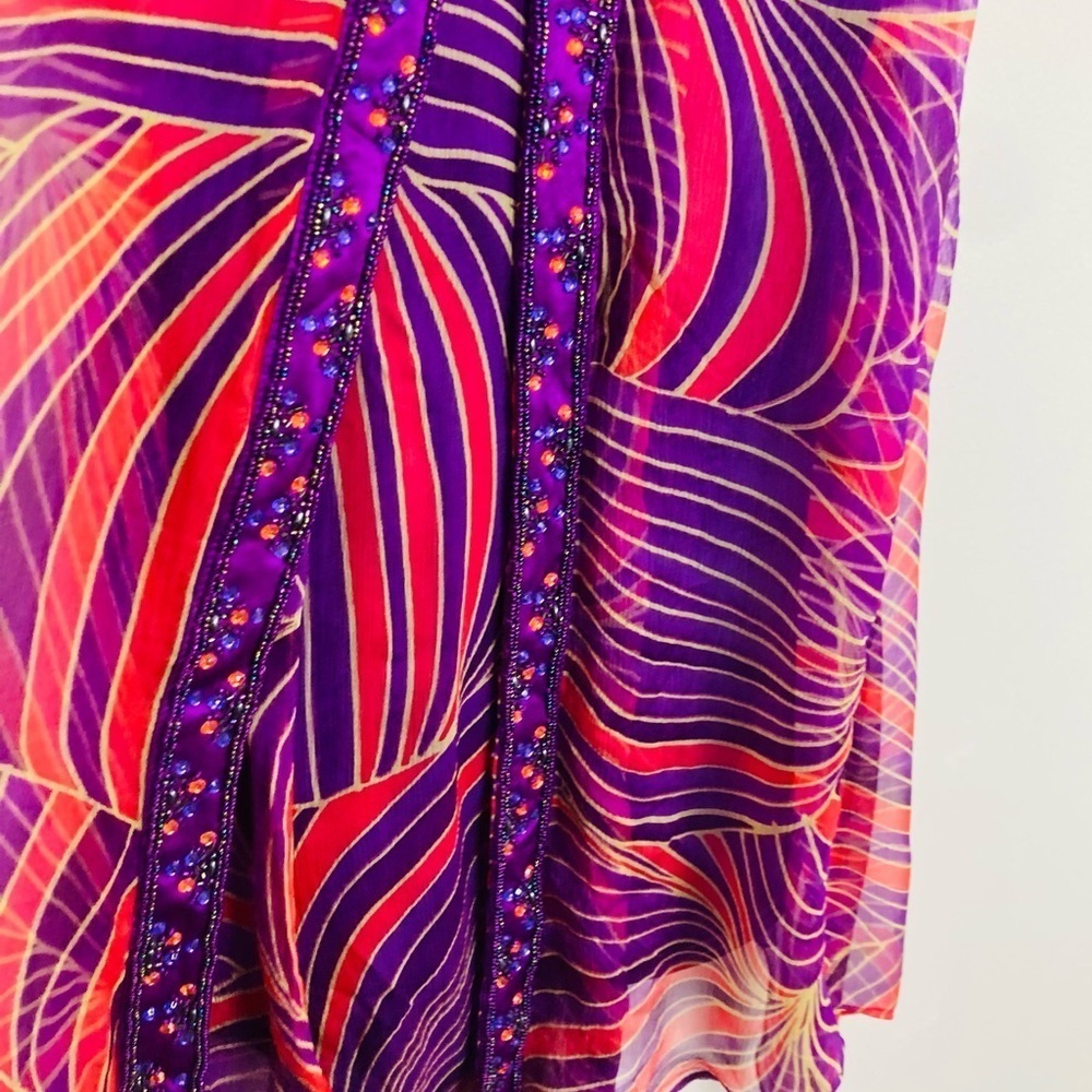 Vintage Y2K maximalist Sue Wong embellished red and purple silk dress. Size 4 - Picture 4 of 9